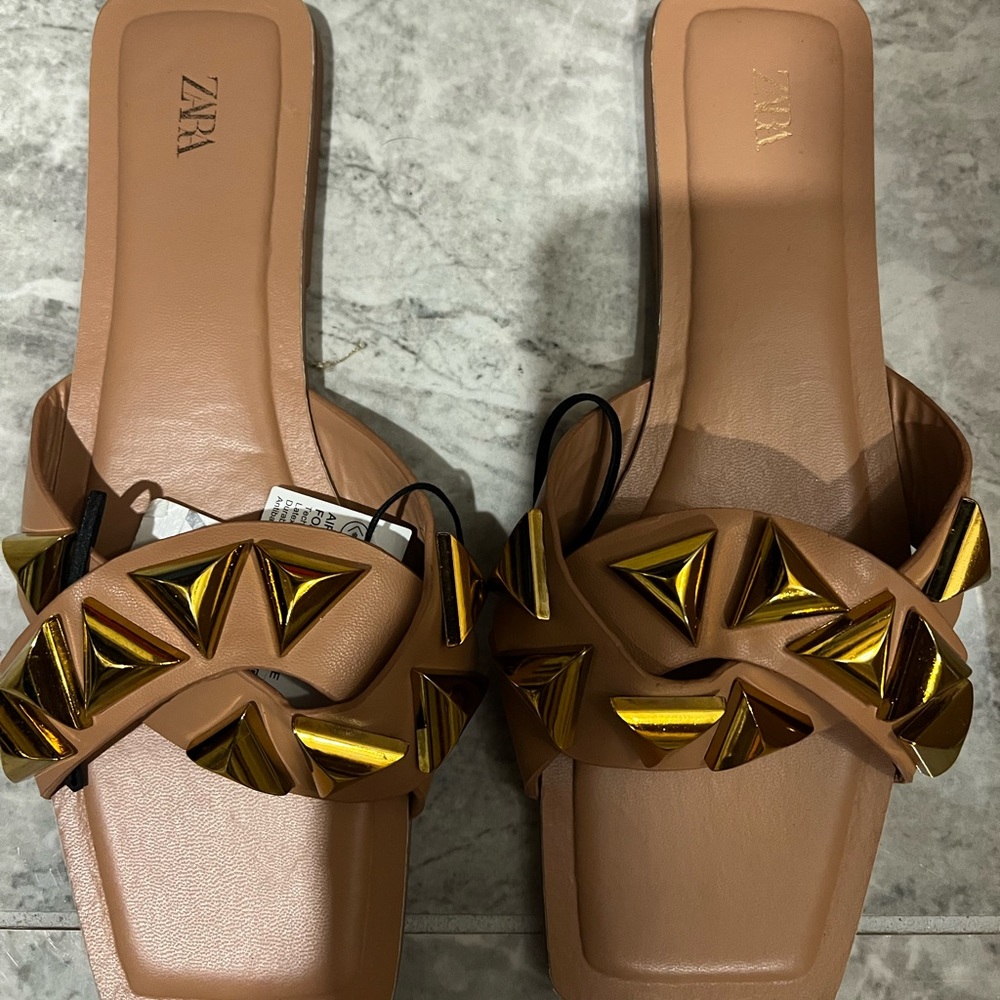 ZARA STUDDED SLIDES